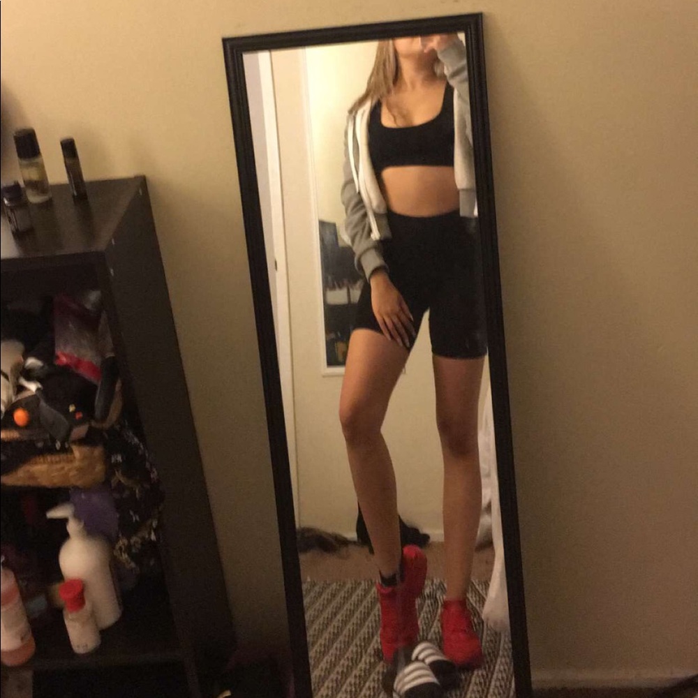 Black bike shorts + top